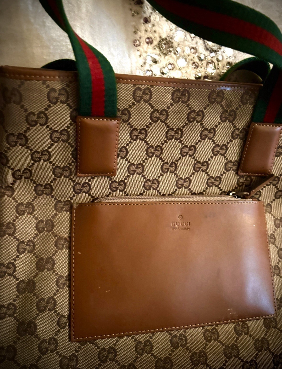 Gucci Authentic Beige Brown PVC Leather Medium Tote Bag Italy 117421