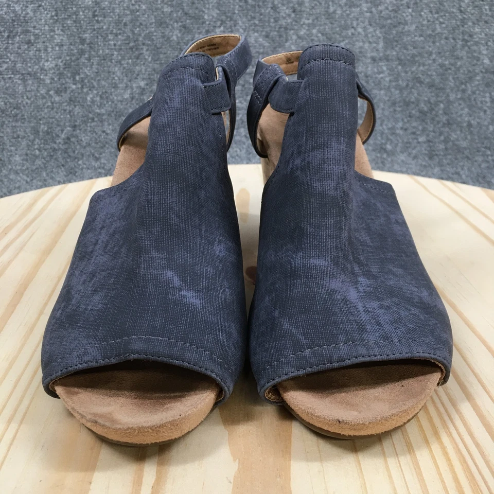 Life Stride Wedge Womens Size 10M Harlow Navy Blue Casual Cork Peep Toe Sandals - Image 4 of 4