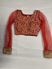 Red Bridal Saree/Lehenga Choli Gold Leaf Embroidery Work And Sheer Sleeves