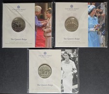 2022 Queen's Reign Full Set of 3 UK &pound;5 BU Coins in Royal Mint Sealed BU Packs