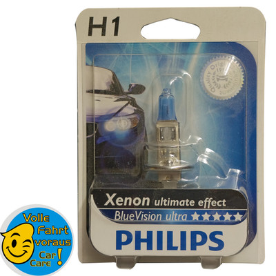 Philips H1 BlueVision Ultra 4000K 12V 55W +30% 12258BVUBA Xenon Effect