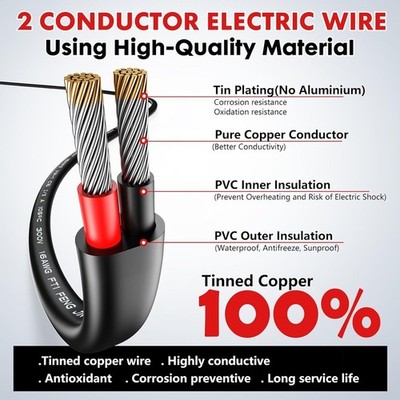 16 AWG 2 Conductor Tinned Copper Wire Waterproof Low Voltage Cable Automotive US