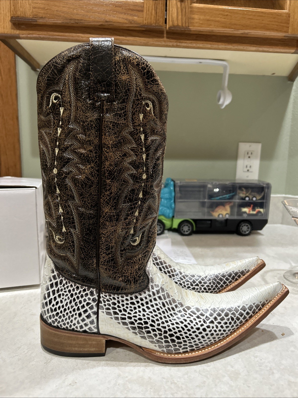 Forastero White Python Reptile Leather Boots Cowb… - image 2