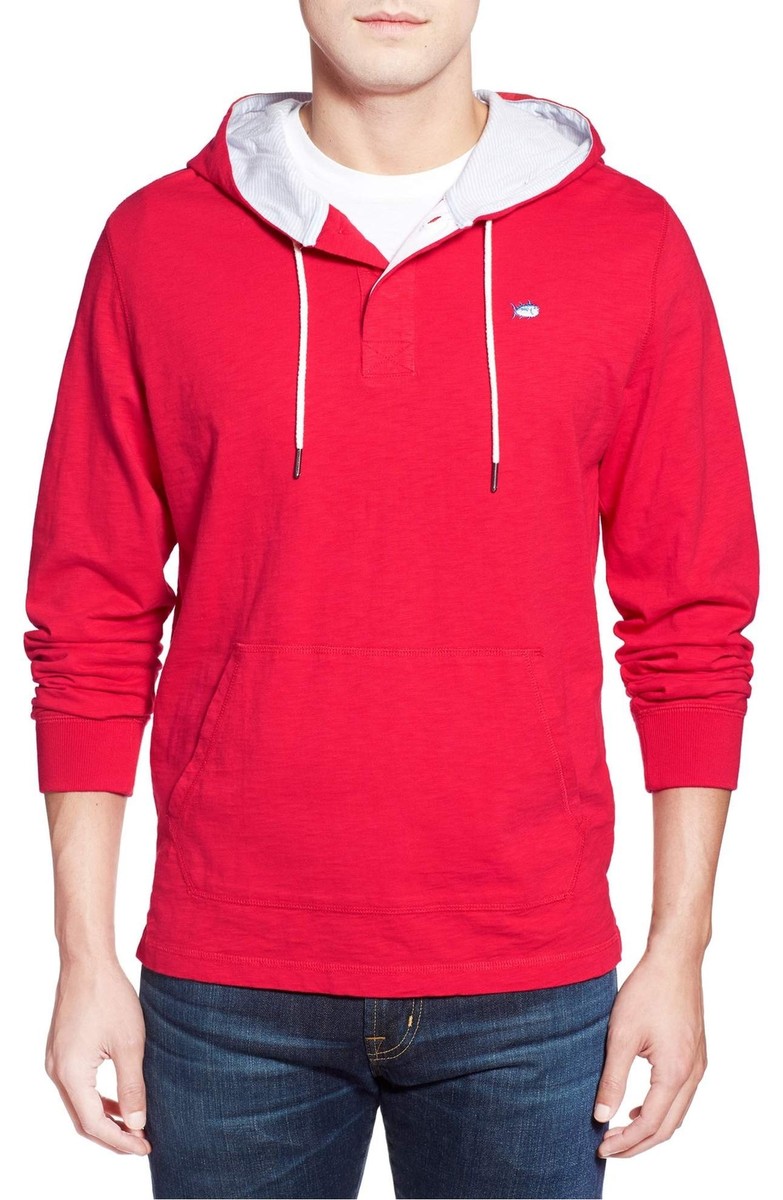 Southern Tide Men's Port Side Red Slub Henley Hoodie T-Shirt | eBay
