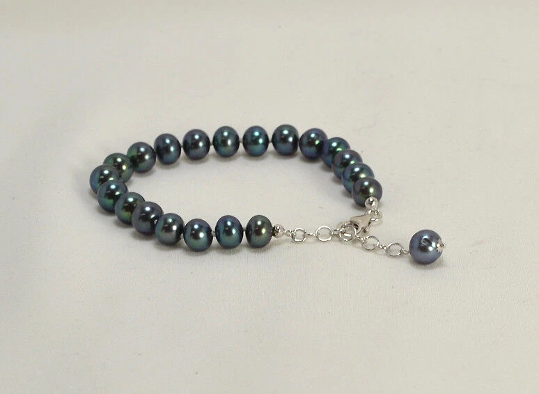 BRACCIALE IN ARGENTO 925 CON PERLE D'ACQUA DOLCE 8 mm GRIGIO SCURO AGRP 0109 - Immagine 2 di 3