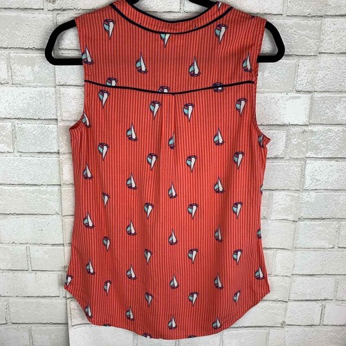 ModCloth Coral Stripe Sailboat Print Tank Small - Picture 6 of 7
