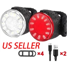 12LED USB Rechargeable Bike Lights Set Headlight Taillight Caution Bicycle Light