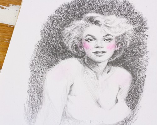 Original Marilyn Monroe Portrait Pencil Drawing, Small Minimal Monochromatic Art - Picture 4 of 11