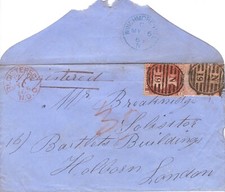 GB:1865:QV 4d rouge pâle et 1d rose-rouge.couverture.occasion.chat 300 £ +
