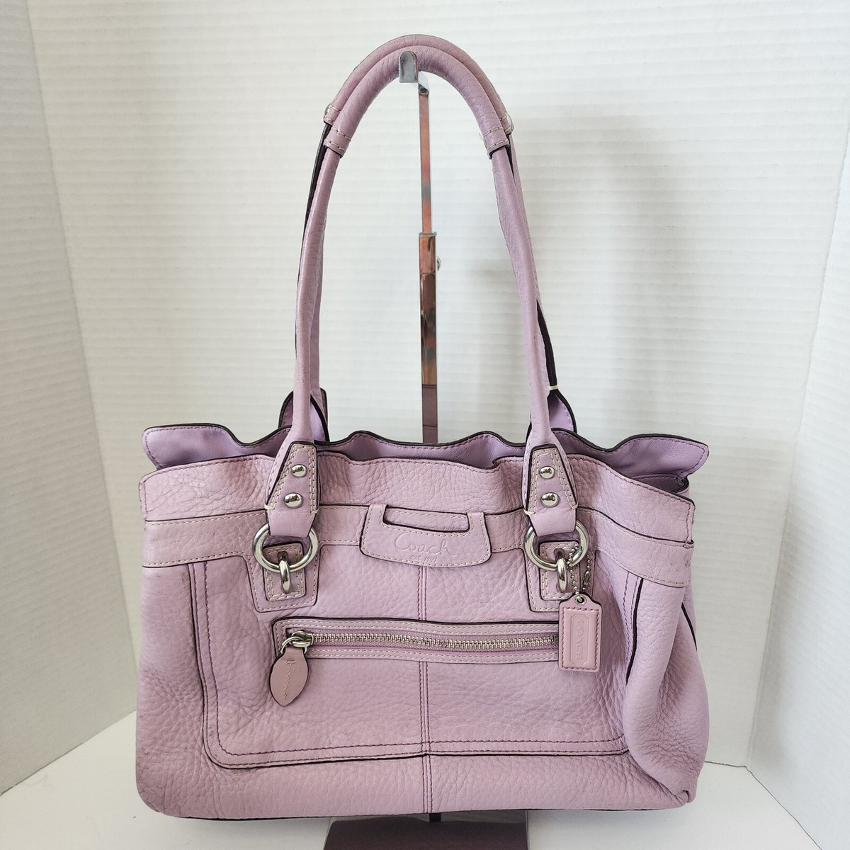 バッグ COACH Penelope Leather Tote Bag Purple COACH Purple Lilac Pebbled Leather Penelope Shoulder Bag