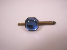 SINGLES 1 5/16" Blue Square  Gold Tone Vintage Formal Tux Prom Shirt Stud m30