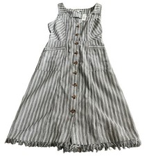 Davi & Dani Button Front Dress Striped Raw Hem Size S Front Pockets New