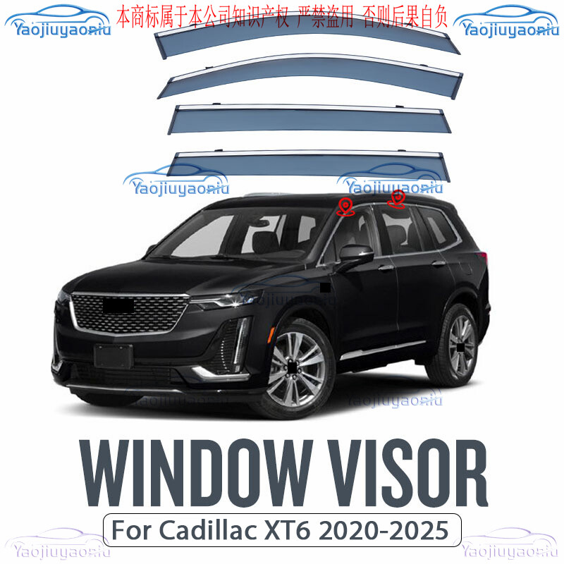Black Window Visor Vent Shades Sun Rain Guard for Cadillac XT6 2020-2025 4Pcs Set