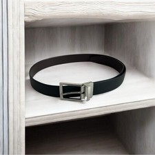 Reversible Black Brown Genuine Leather Silver Square Buckle Dress Belt Sz L 39.5