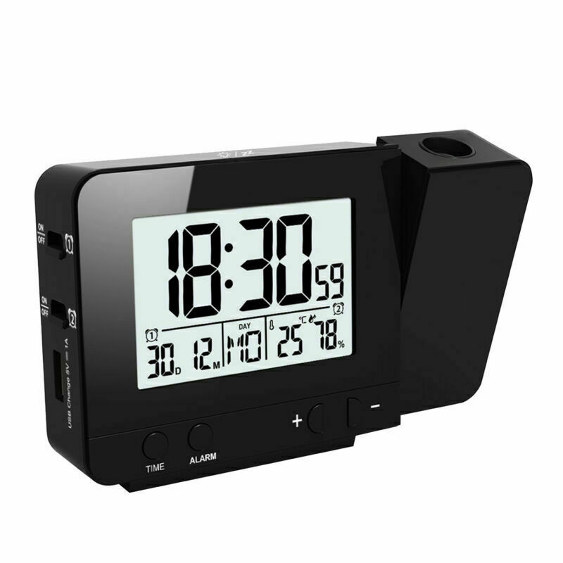 Projector Clock LED Display Temperature Humidity Backlight Rotate Alarm ...