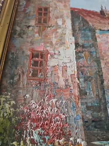 Pintura de colección al óleo paisaje arquitectura borde mar enmarcado-sin vidrio arte decoración - Imagen 7 de 8