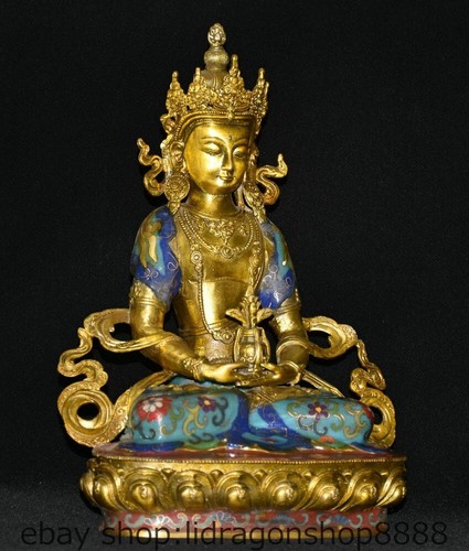 12 "cuivre tibétain ventes exceptionnelles plaqué or cloisonné sans mesure déesse de la vie sculpture