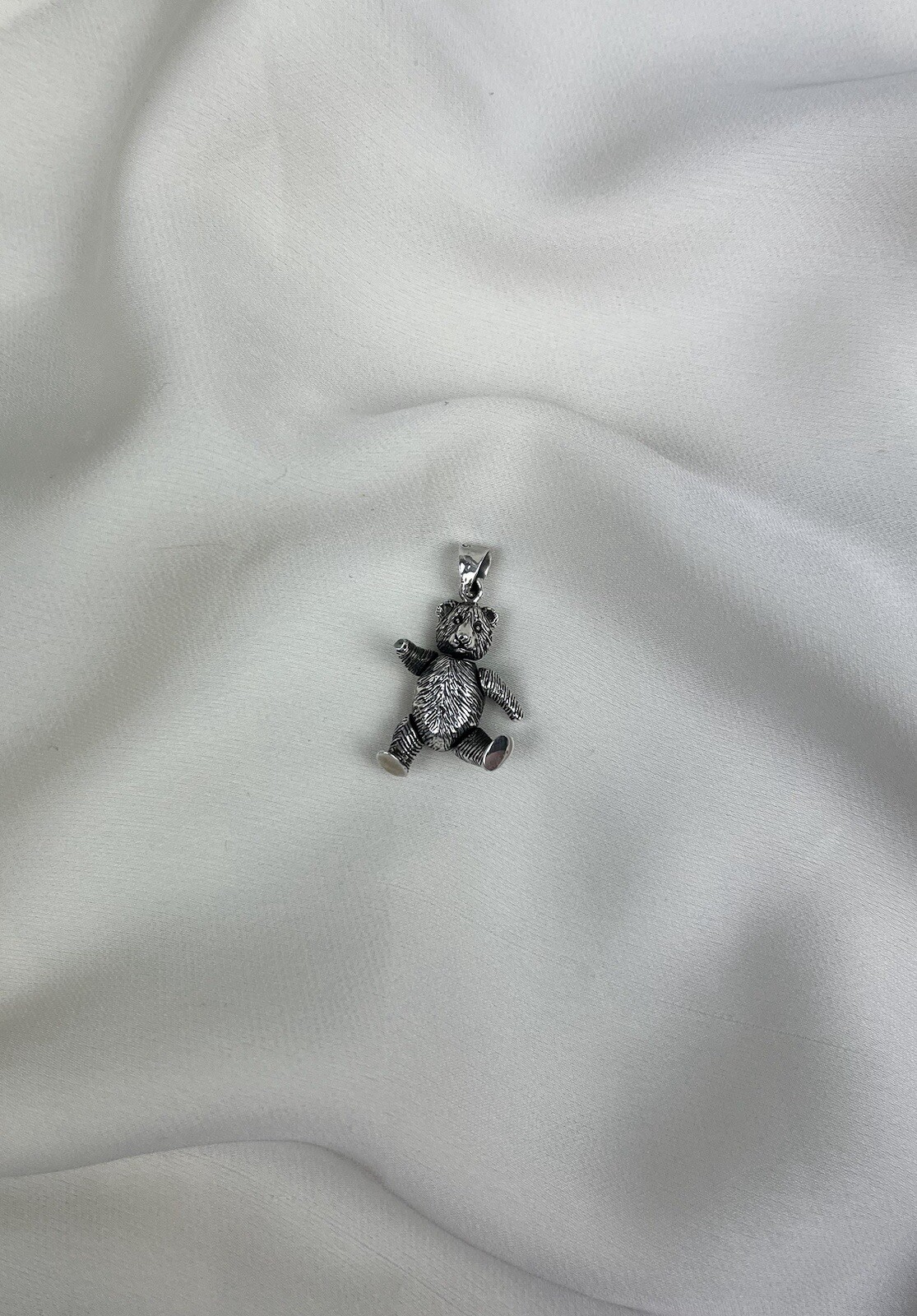 Solid Sterling Silver Jointed Teddy Bear Pendant … - image 1