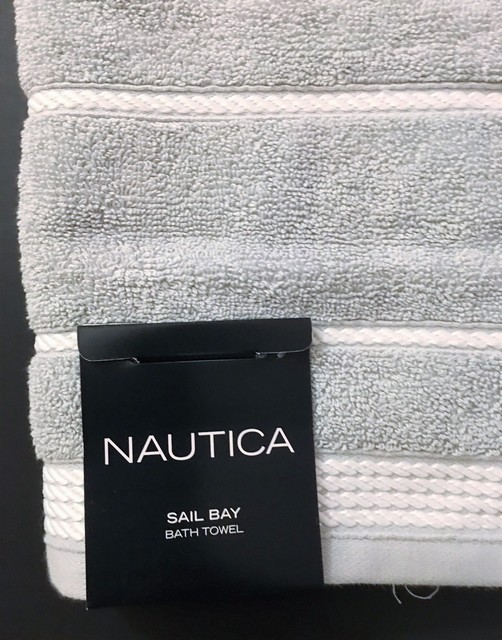 NEW NAUTICA SAIL BAY GRAY+WHITE ROPE STRIPED COTTON BEACH,BATH TOWEL 28