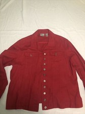 CHICO'S Women  s 55 Linen 45 Cotton Jacket Long Sleeve Red Sz 2.      CC