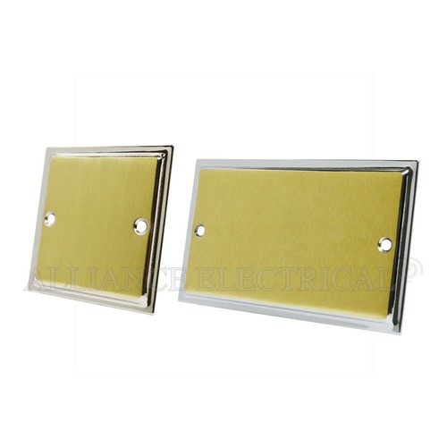Slimline Satin Brass Polished Chrome Edges Blank Plate Electrical Single Double - 第 1/3 張圖片