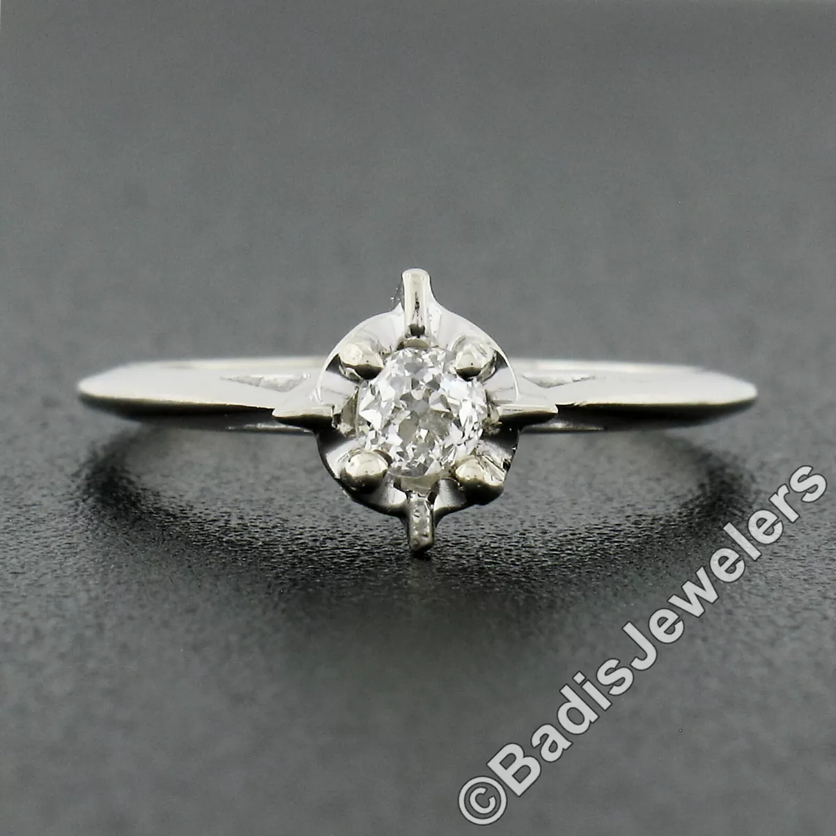 Antique 14k White Gold Target Illusion 0.20c Old Mine Cut Diamond