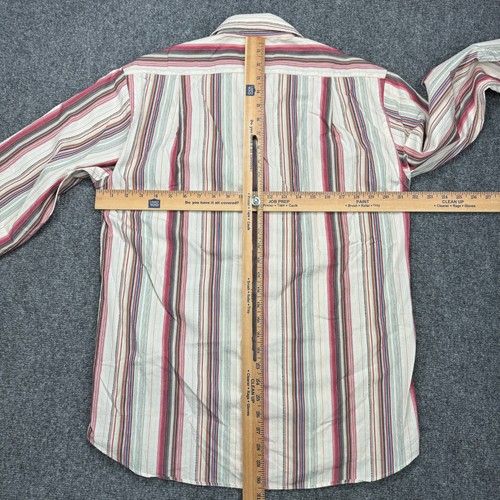 Canali Shirt Mens Small Brown Red Stripe Cotton Blend Point Collar Made in Italy - Picture 5 of 19