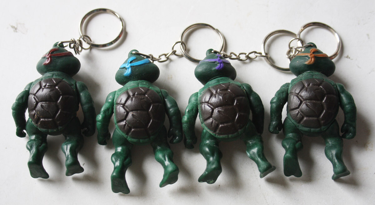 4X VINTAGE 80'S TMNT MUTANT NINJA TURTLES FIGURE KEYCHAIN KEYRING