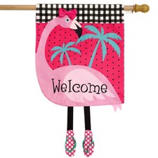 Fancy Flamingo Summer Burlap House Flag Welcome 28" x 40" Briarwood Lane