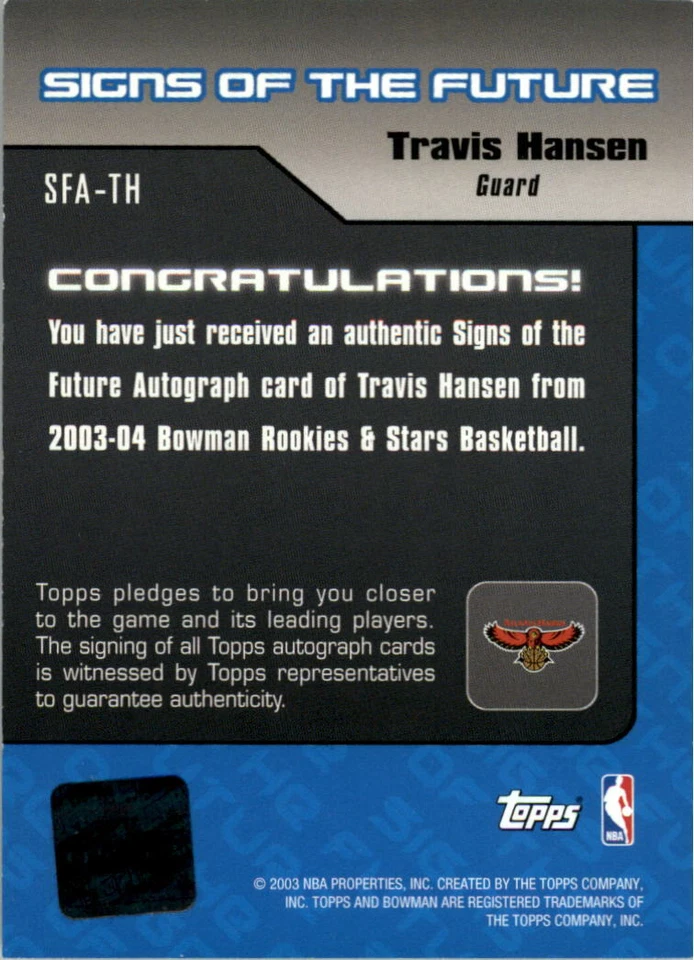 2003-04 Bowman Signs of the Future #TH Travis Hansen Auto - NM-MT - Image 2 of 2
