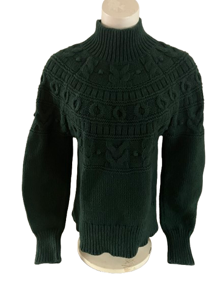 Banana Republic Women's Chunky Cotton Green Yoke Cable Knit Banana Republic Women's Chunky Cotton Green Yoke Cable Knit