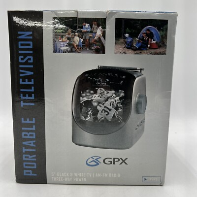 #ad GPX TVP2 Portable TV 5” Black White AM FM Radio 3 Way Power New Open Box $27.95
