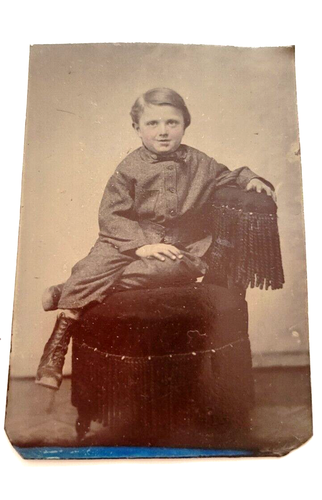 Civil War George Clark Young Boy Personalized on Back TinType 1800s Photo - Picture 2 of 5