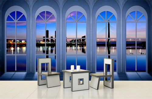 3D Window City Night Scenery Self-Adhesive Wallpaper Wall Murals Large Poster - Picture 3 of 5