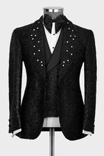 Men Rhinestone Crystal Shawl Lapel Formal Evening Tuxedo Wedding Party Prom Suit