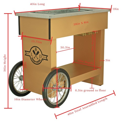 Champagne & Wine Bar Cart with Wheels Galvanized Tub Steel Glass Rack and Handle - Picture 3 of 60