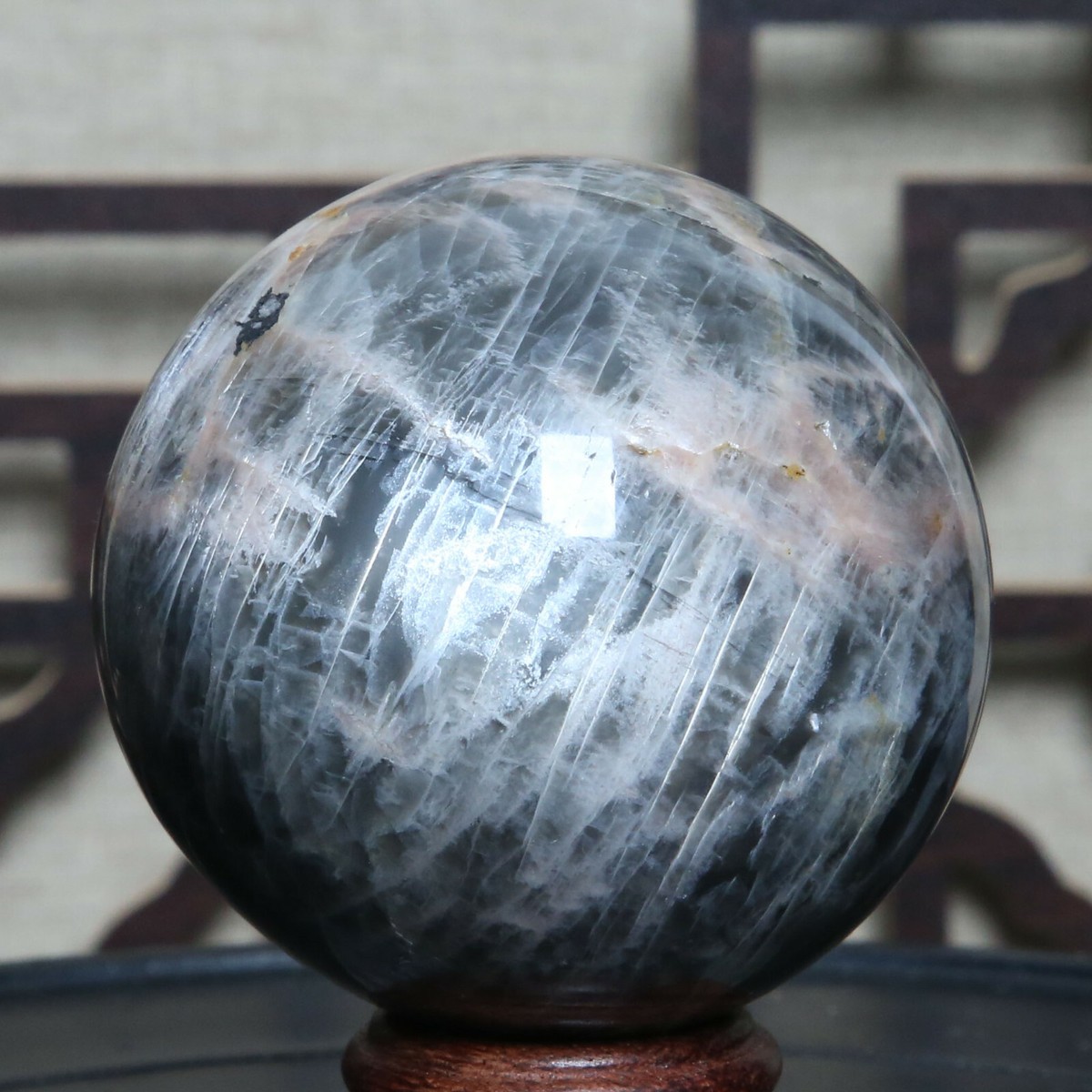 B6089- 419g Natural Black Moonstones Rock Crystal Quartz