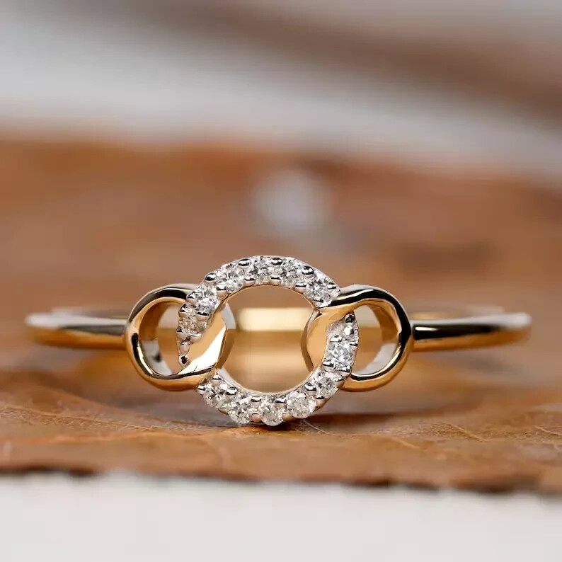 Womens Engagement Ring 1 Ct Round Cut Simulated Diamond 14k Two-Tone Gold Finish-image