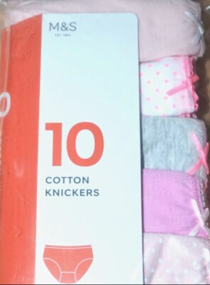 bnwt-m-s-girl-10pk-pure-cotton-pink-grey-spot-plain-knickers-age-9