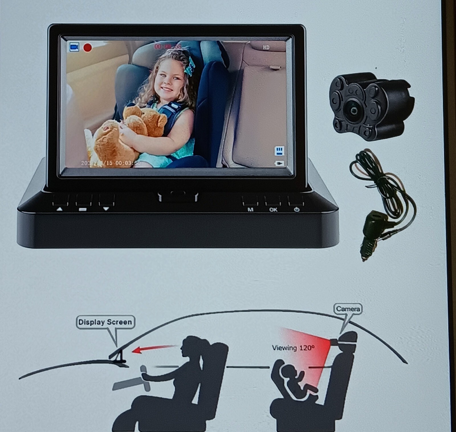 Baby Monitor with Camera HD LCD Screen For Car  Back seat Night Vision Camera-image