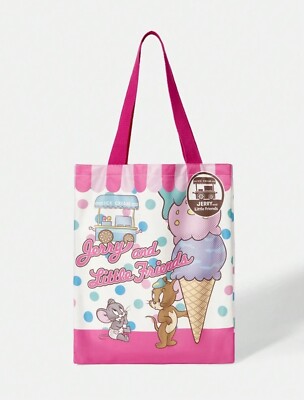 New TOM And JERRY Canvas Bag PINK POLKA DOT Purse TUFFY MOUSE Tote ICE CREAM