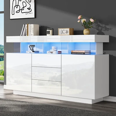 Hochglanz Moderner Sideboard Kommode TV Schrank mit LED Beleuchtung Weiß - Bild 1 von 4