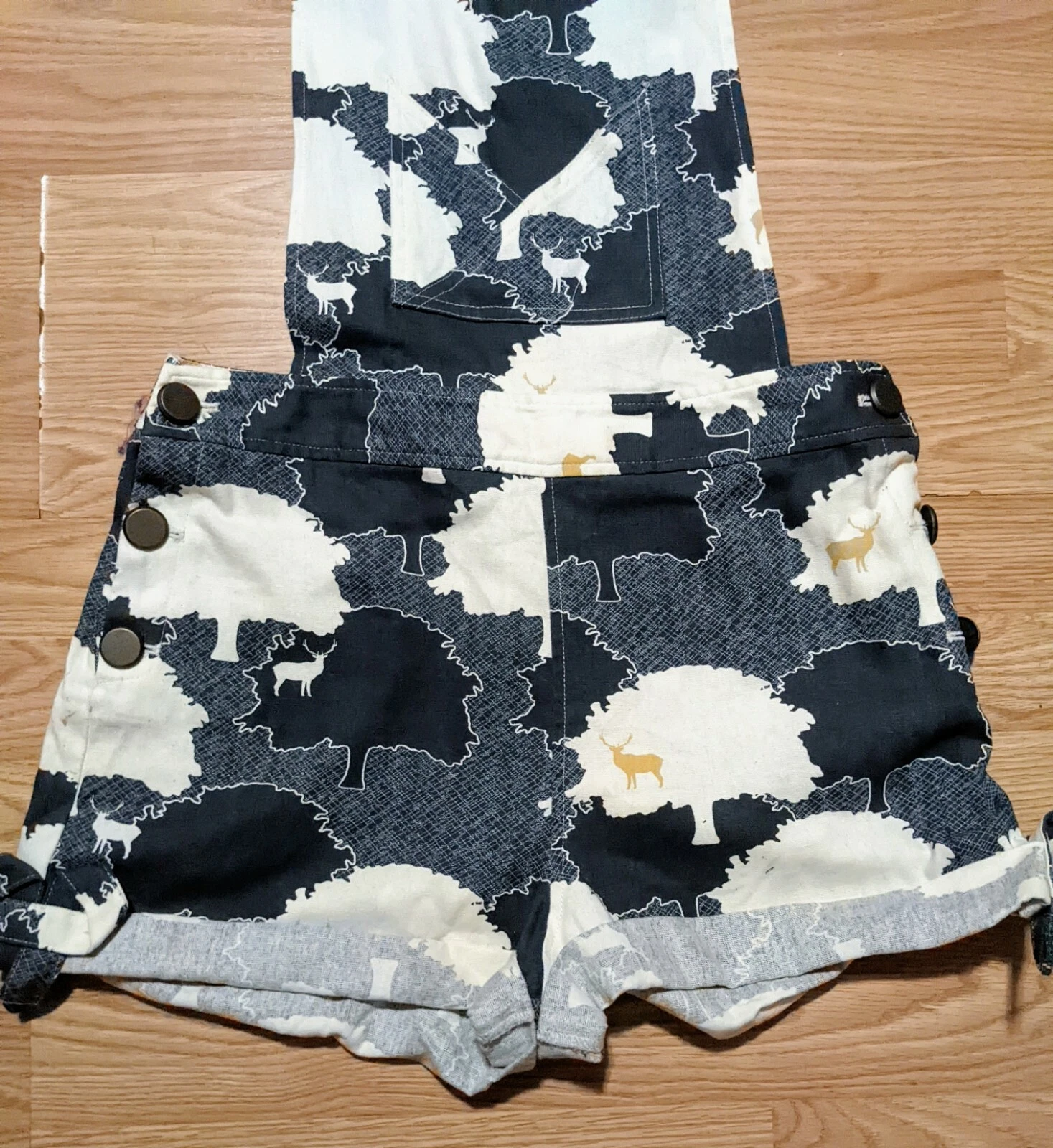 Vaute Overalls Romper S Rare Deer Print Cotton Canvas Summer Whimsical - product detail image 3