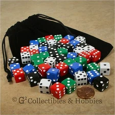 NEW 50 Multicolor 12mm D6 RPG Dice & Bag Set 5 Colors MTG Magic WARHAMMER
