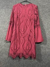 Eilly Bazar Womens Burgundy Lace Dress With 3/4 Sleeve Size L
