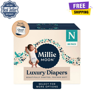 Millie Moon Luxury Baby Diapers, Size Newborn (Size 0), 88 Count, Hypoallergenic