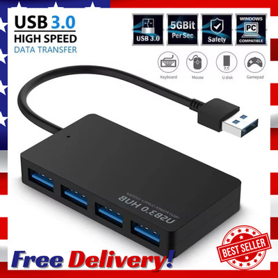 4 Port USB 3.0 Hub Cable Power Adapter Splitter Multiple Extender for Laptop Lot