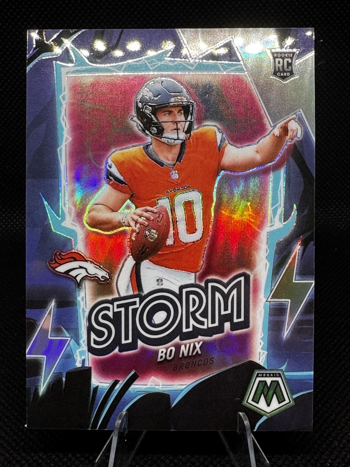 2024 Panini Mosaic Bo Nix By Storm Silver Prizm Rookie RC #13 Denver Broncos
