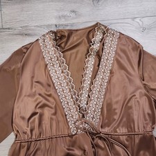 Vtg 70s 2 pieces JC Penny Women's L Brown Robe Sleepwear Lace Trim Housecoat