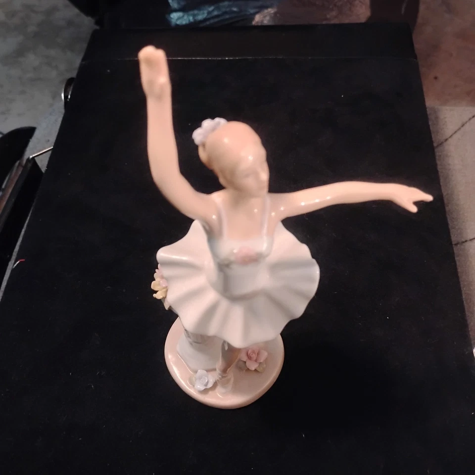 Signed COSMOS Porcelain Ballerina Figurine 8" Lladro Style Tutu Pose - Image 2 of 4